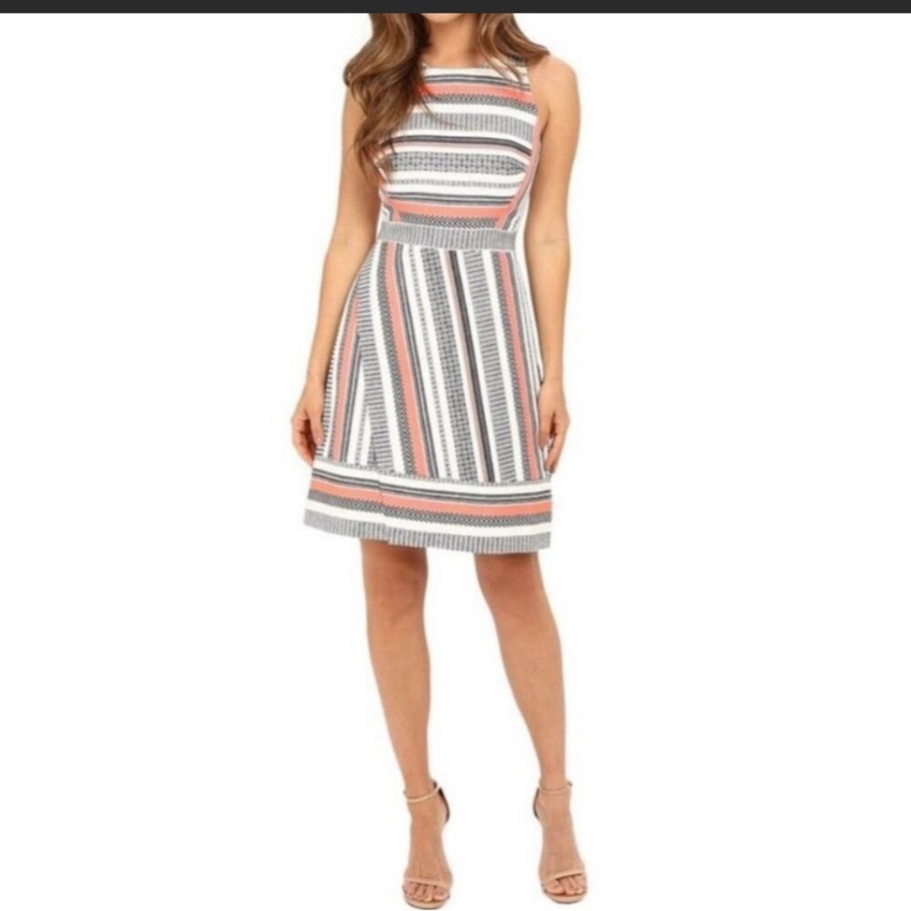 Kate Spade New York Ribbon Jacquard Midi Dress - Black White Neon - 0